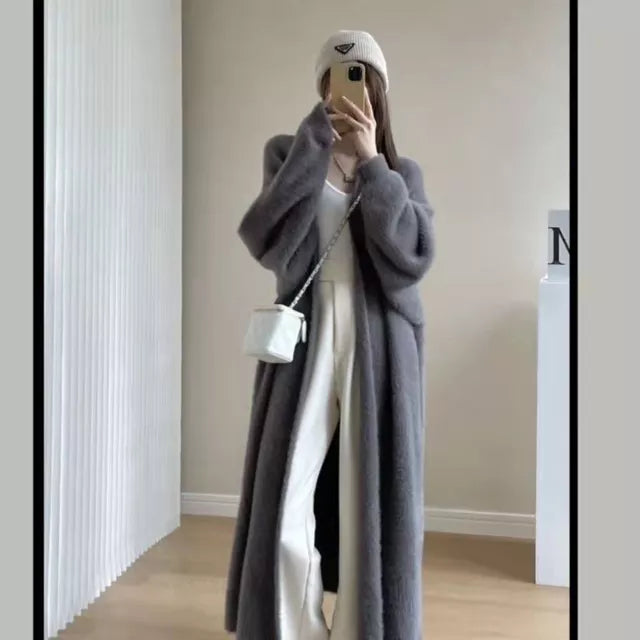 Weie lange Strickjacke für Damen