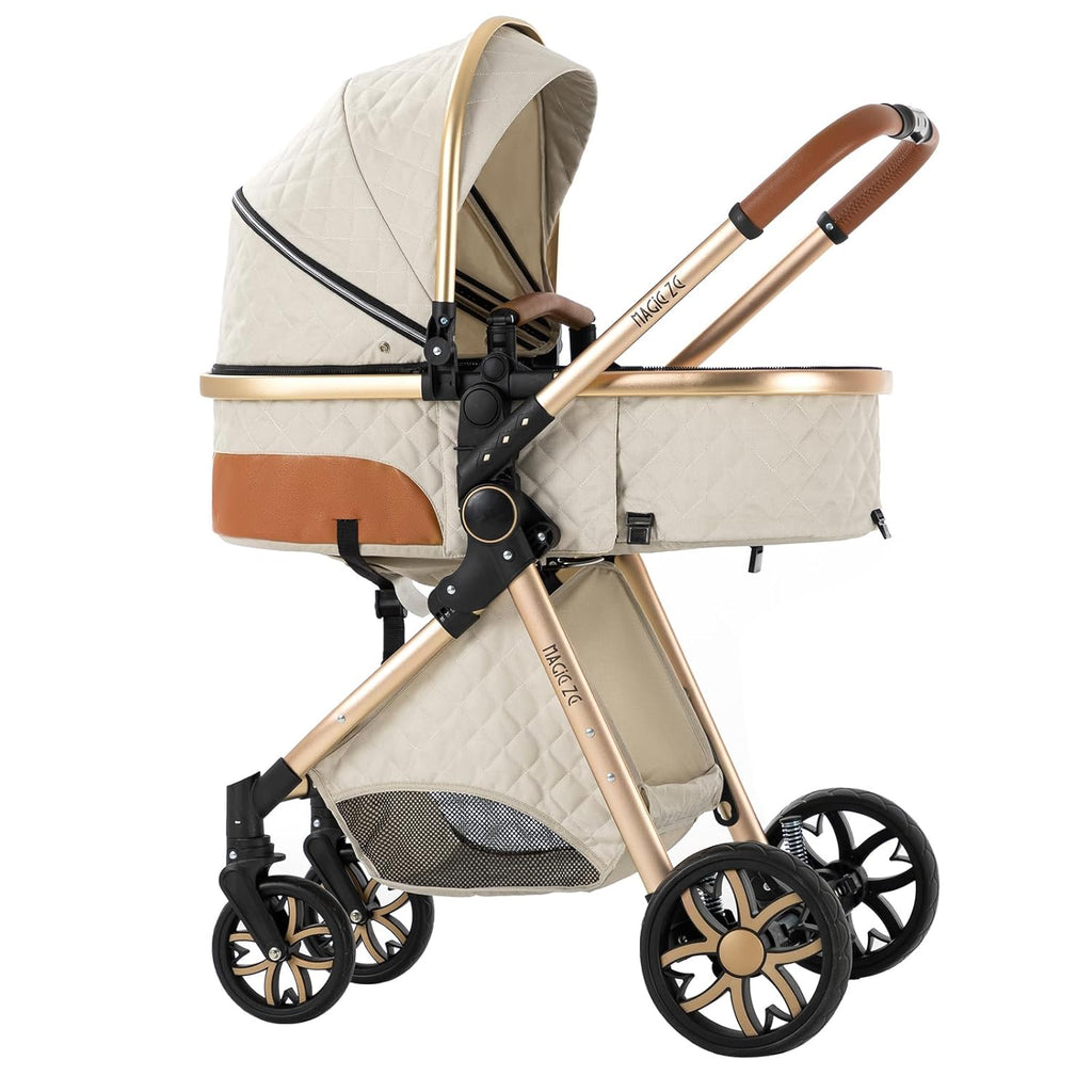 Sianldcone Passeggino 3 in 1, Set Passeggino con Tessuti di Alta Qualità, Sistemi di Viaggio con Spinta Reversibile, Passeggino Combinato a Vista Aperta Set Completo 3 in 1 (V9 Cachi)