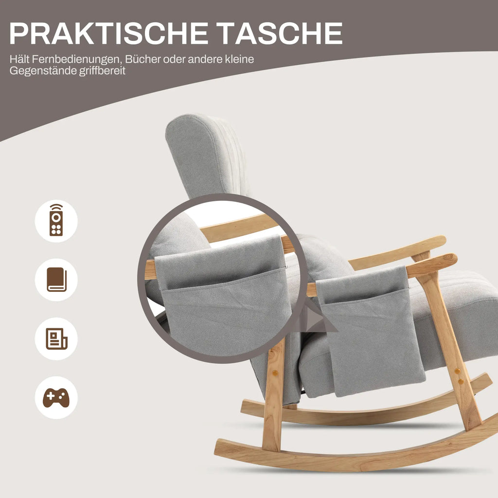 HOMCOM Schaukelstuhl mit Lendenkissen und Seitentasche