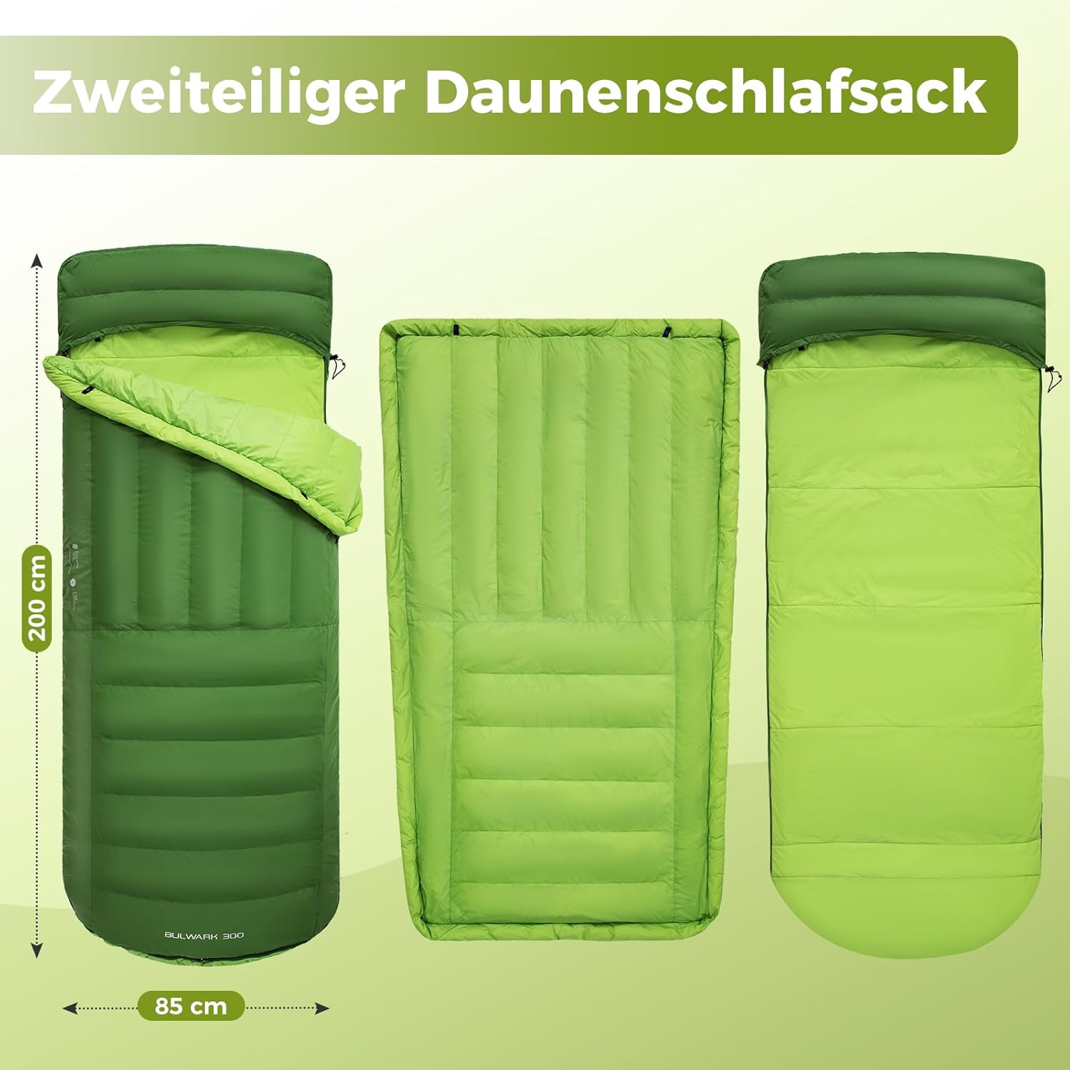 ATEPA Daunen Schlafsack Winter mit abnehmbare Decke, daunen Schlafsack XXL für 3-4 Jahreszeiten mit mattenbefestigung, Fußkasten, Zwei-Wege-Reißverschluss, Camping Outdoor