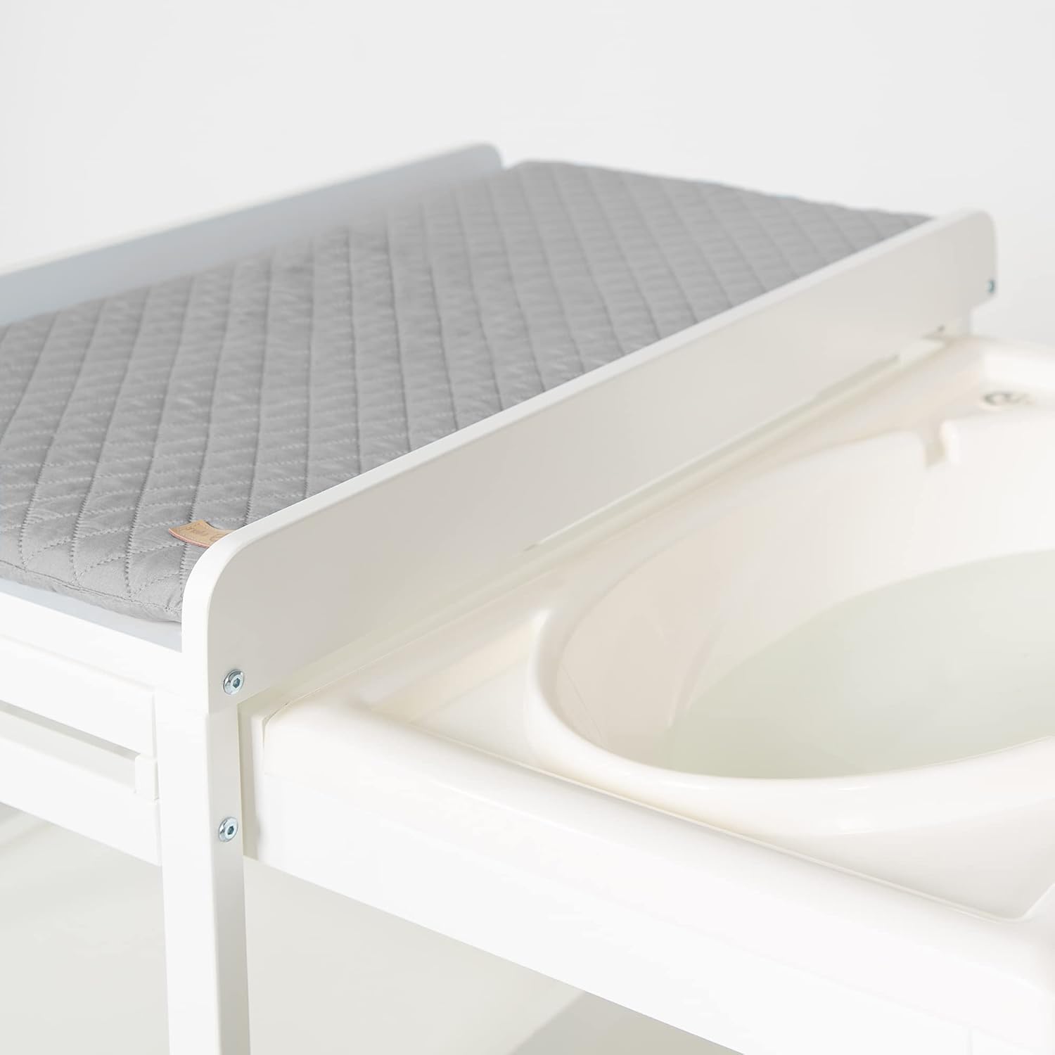 roba Fasciatoio da Bagno Combinato + Materassino Fasciatoio Style grigio - Fasciatoio Mobile Combinato con Vasca Integrata - con piano fasciatoio estraibile - Legno bianco