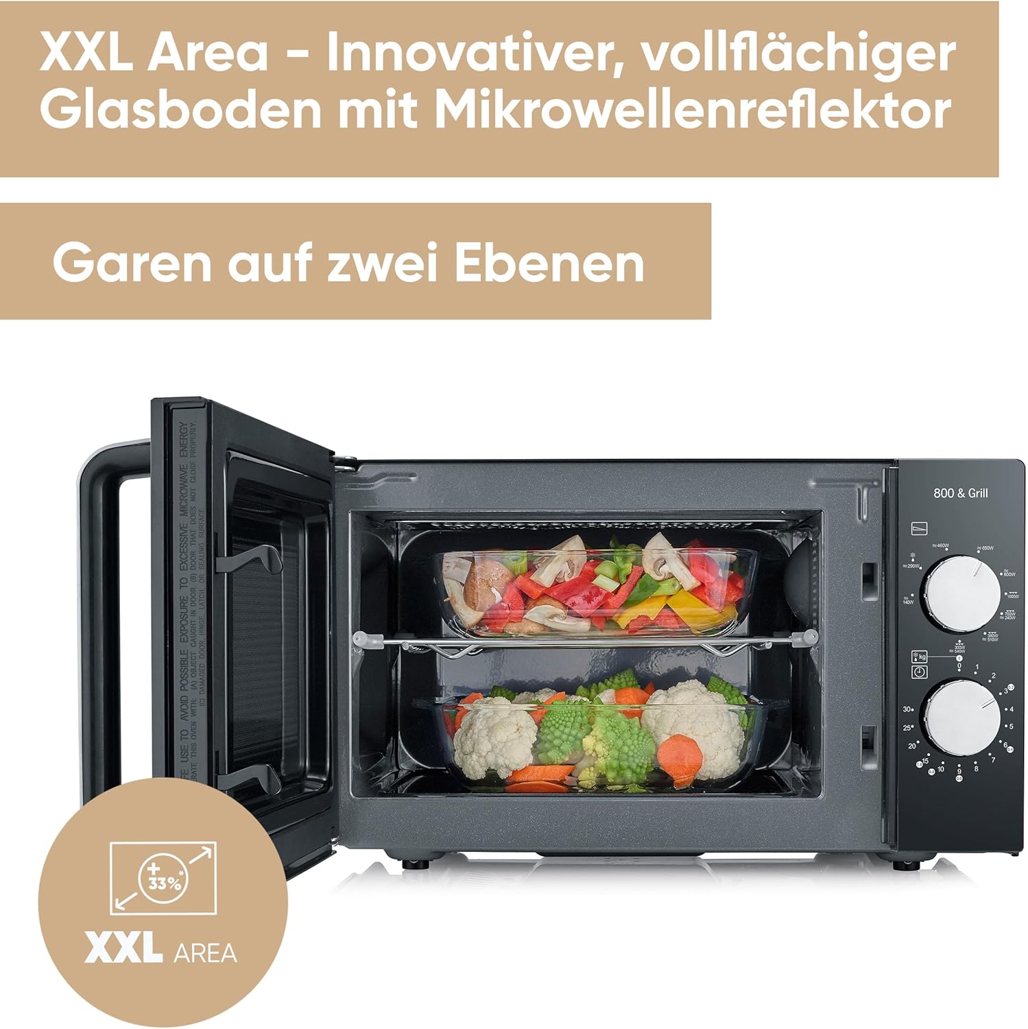 SEVERIN 2-in-1 Mikrowelle mit Grill 800 W, Grillofen mit 25 L Kapazitt und 9 Leistungsstufen, Mikrowelle mit Grillrost und Drehteller, silber, MW 7785