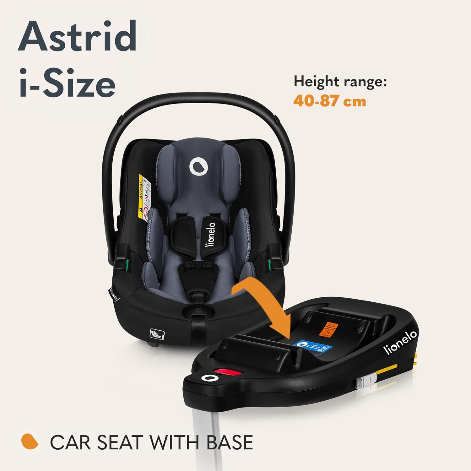 LIONELO ASTRID i-Size SET Seggiolino Auto con Base 40-87 cm Ovetto ISOFIX, Cinture a 3 Punti, Protezione Laterale, Riduttore Dri-Seat, i-Size R129