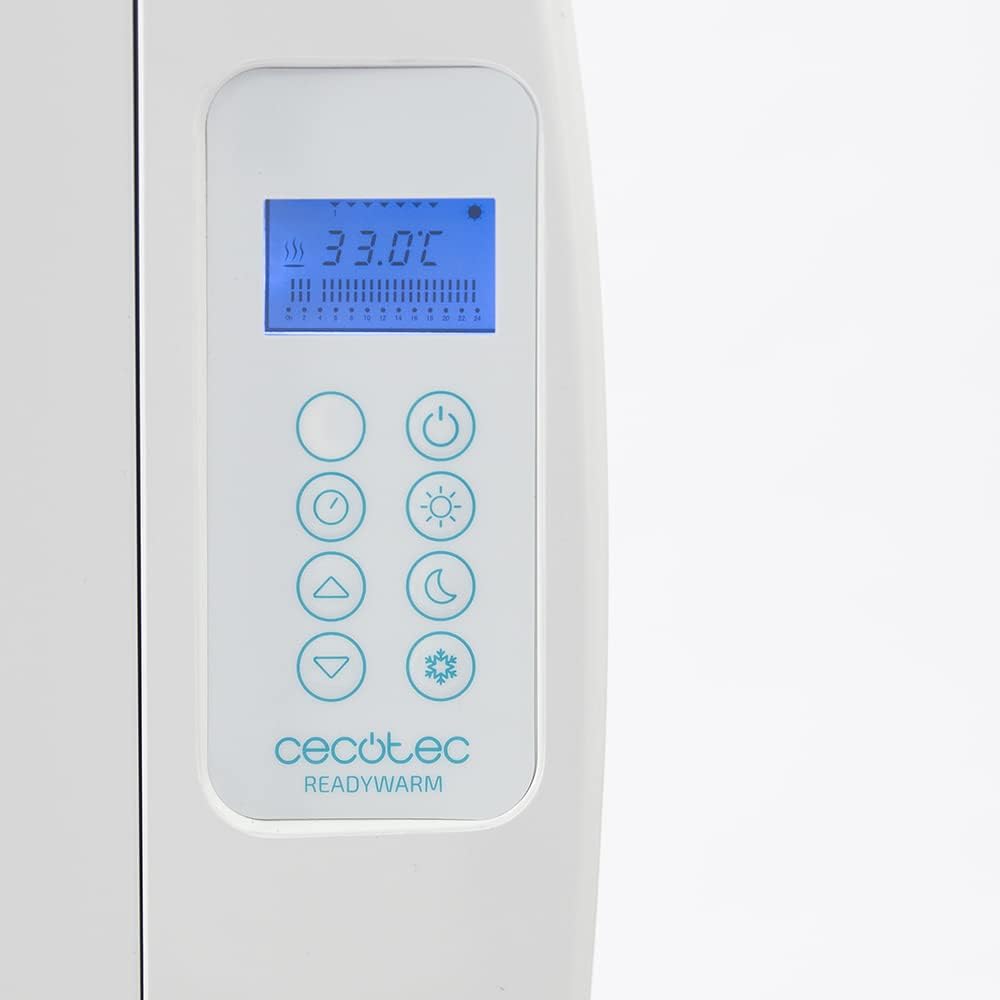 Cecotec Radiatore ad olio con telecomando ReadyWarm 2500 Thermal. 1800 W, 12 elementi in alluminio, display LCD, 3 modalità di riscaldamento, timer, design sottile, protezione contro il surriscaldamento Overprotect System