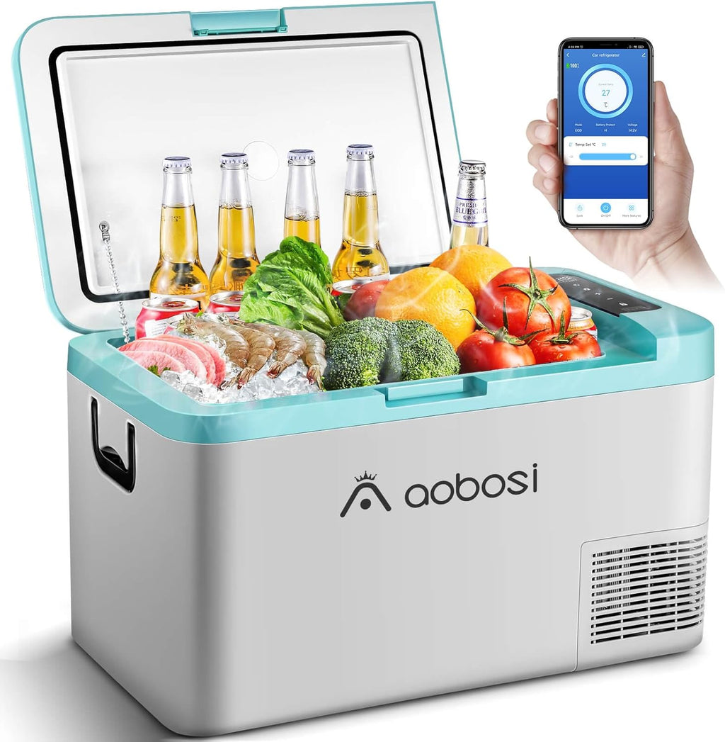AAOBOSI Frigo Box a Compressore 36 L, Frigo Portatile per Auto con Controllo App WiFi, 12/24 V e 100-240 V, fino a -20 °C per Auto, Camion, Barca, Camper, Campeggio, Doppia Zona