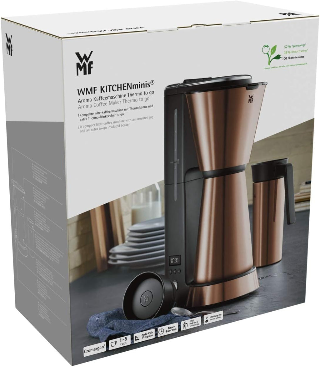 WMF Küchenminis Macchina da caffè con filtro Aroma, 870 Watt, Cromargan opaco e Tostapane 1 fetta a fessura lunga Küchenminis per Toast XXL, accessorio per panini, 7 livelli di doratura, protezione surriscaldamento 600W, Acciaio inox opaco