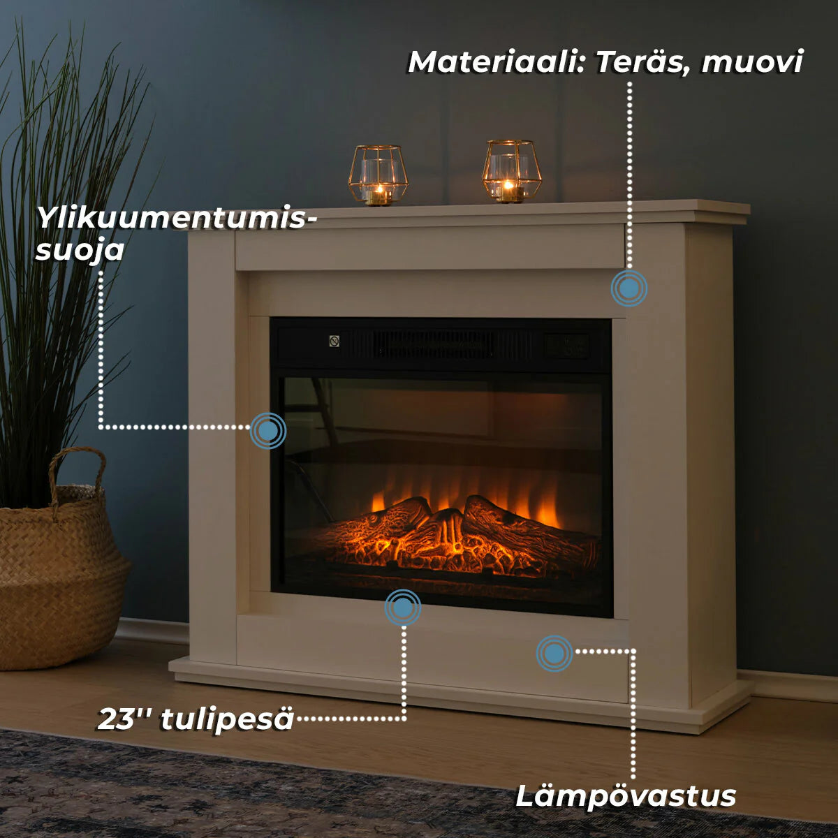 Lykke Caminetto Elettrico L, 2000W, Bianco