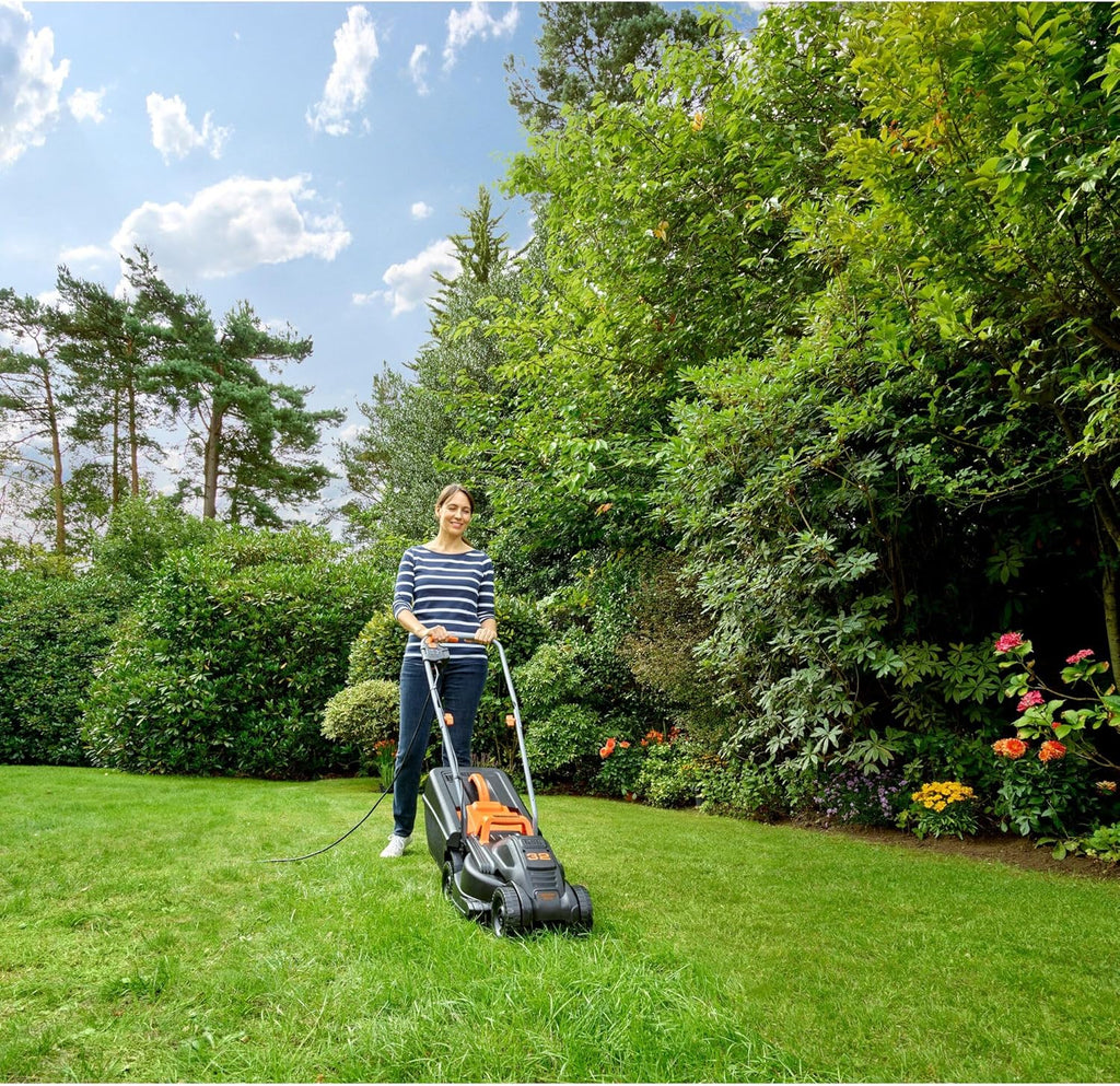 Black+Decker Elektro-Rasenmher (1.000 W, 32cm Schnittbreite, 3-fach axial Schnitthhenverstellung, 35l Grasfangbehlter, ideal für kleine Grten) BEMW351 Multicolor