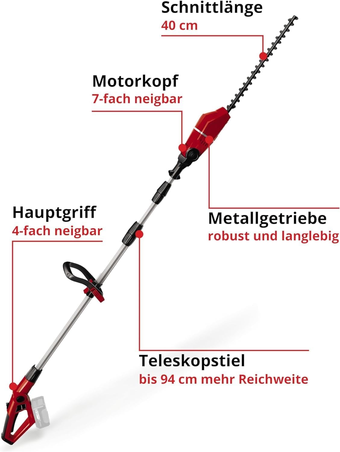 Einhell Tagliasiepi Telescopico a Batteria GE-HH 18/45 Li T-Solo Power X-Change (Li-Ion, 18 V, lunghezza lama 45 cm, lame in acciaio tagliate al laser e levigate al diamante, senza batteria e caricabatterie)