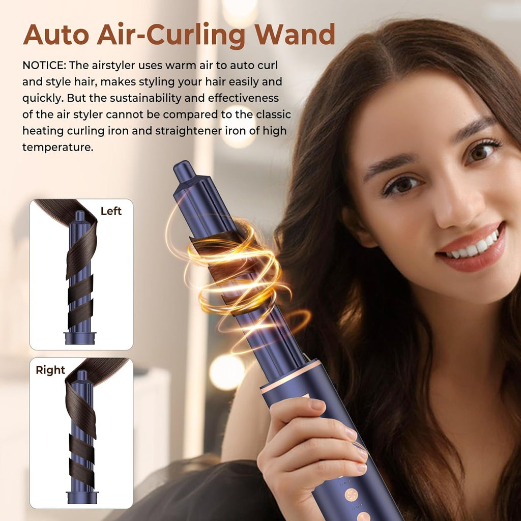 UKLISS 7 in 1 Pro Airstyler & Ionen Föhn [110,000RPM] High-speed Haartrockner Ionen Hair Dryer, mit Heißluft Lockenwickler Thermal Brush Haarglätterbürste Warmluftbürste Föhnbürste, 1200W/Blau