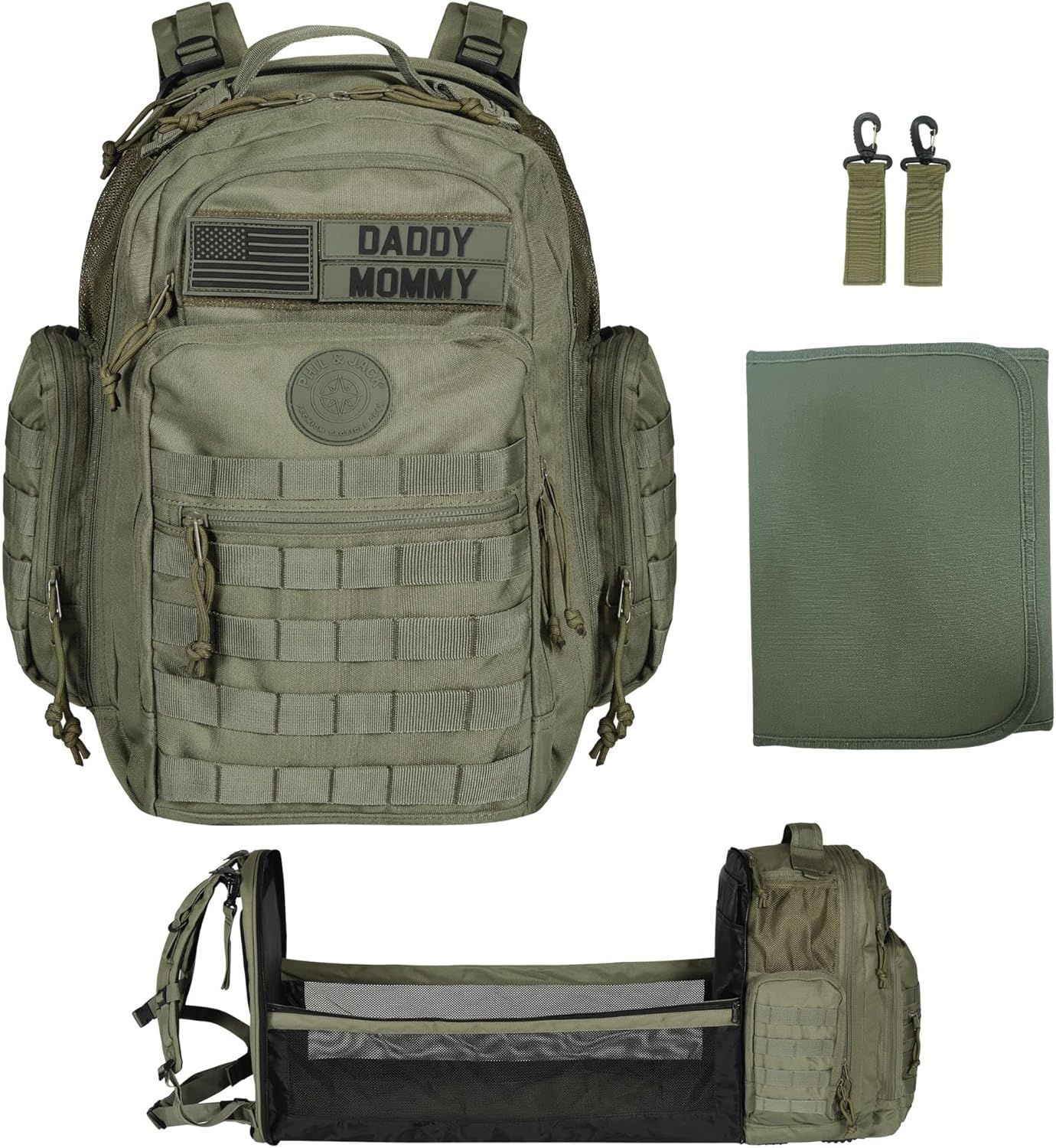 Phil & Jack Zaino militare tattico per papà con fasciatoio, borsa fasciatoio per neonati per uomini e donne
