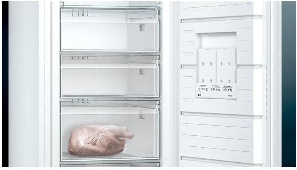 Siemens GS54NAWCV iQ500 Congelatore verticale, 176 x 70 cm, 327 L, NoFrost mai più sbrinamento, bigBox spazio per alimenti di grandi dimensioni, varioZone ripiani e cassetti flessibili in vetro, Bianco