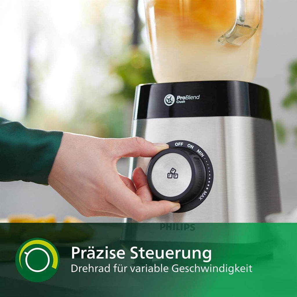 Philips Frullatore da tavolo e per smoothie – 1000 W, caraffa in vetro da 2 litri, app HomeID, velocità variabile, ProBlend Crush, bicchiere da viaggio (HR3573/90)