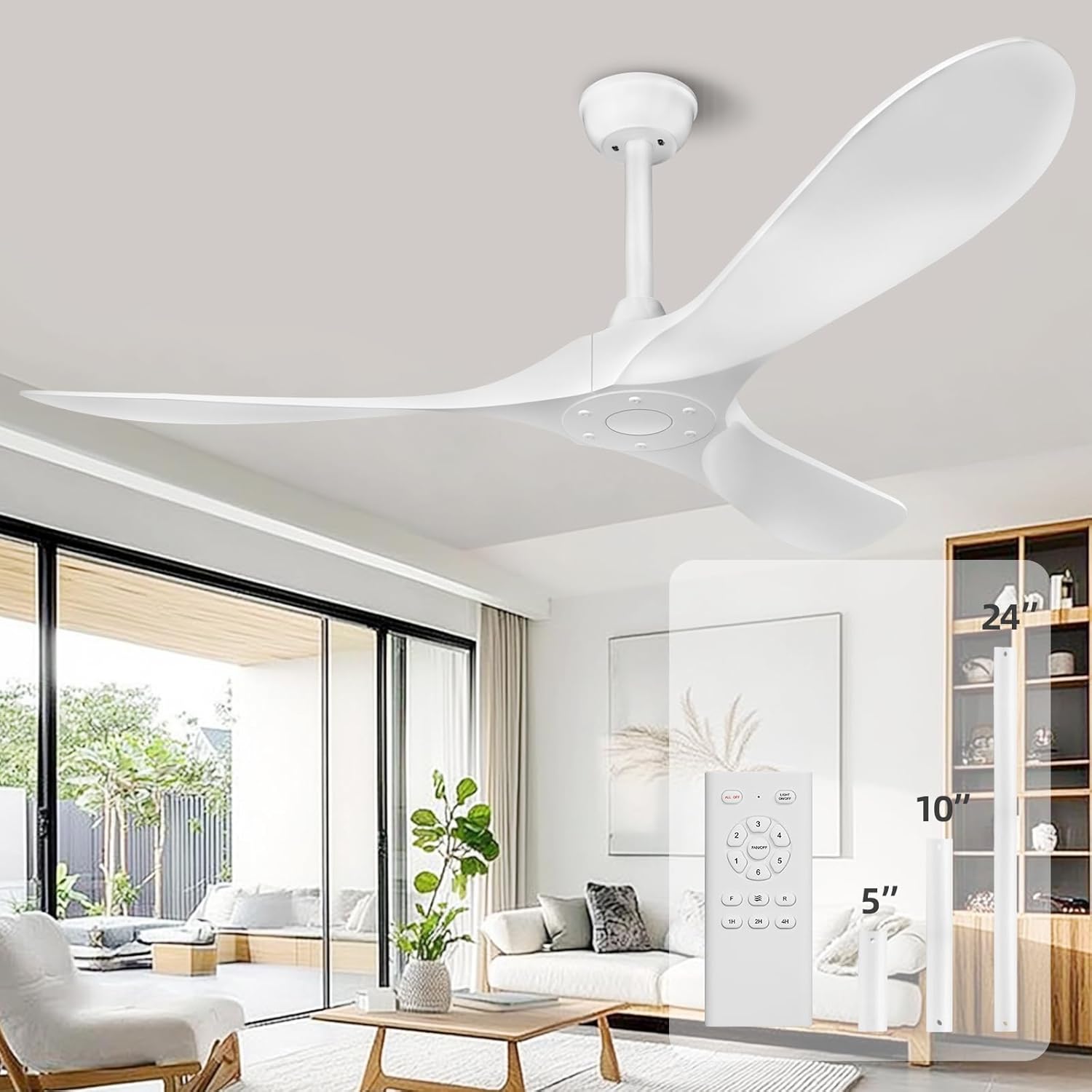 Biukis - Ventilatore da soffitto da 152 cm con telecomando, 6 velocità, motore DC reversibile per uso tutto l'anno, adatto per esterni, giardino, soggiorno, camera da letto – Noce