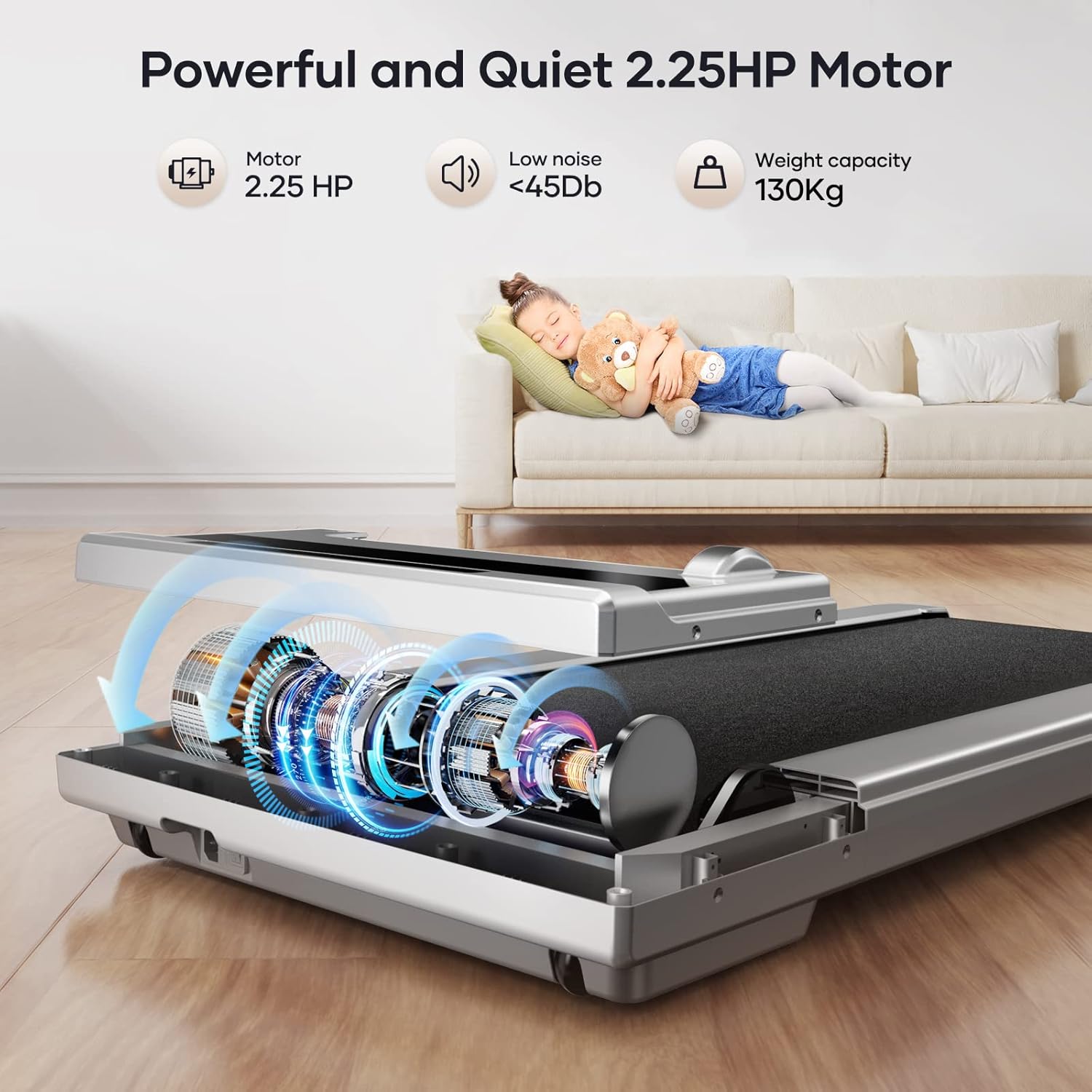 2 in 1 Electric Treadmill, Walking Pad Laufband für Zuhause, 10km/h Elektrisches Laufband mit LED, 2.25HP Under Desk Schreibtisch Treadmill, Fernbedienung und App, Doppelter Stodmpfung