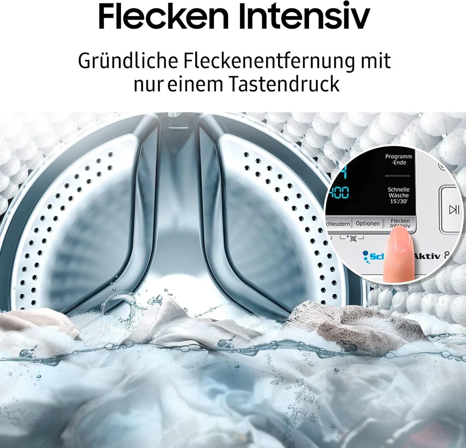 Samsung WW90T4048EE/EG Lavatrice, 9 kg, 1400 giri/min, Ecobubble, Programma vapore igienizzante, Funzione Smacchia Tutto, Motore Digital Inverter, Bianco