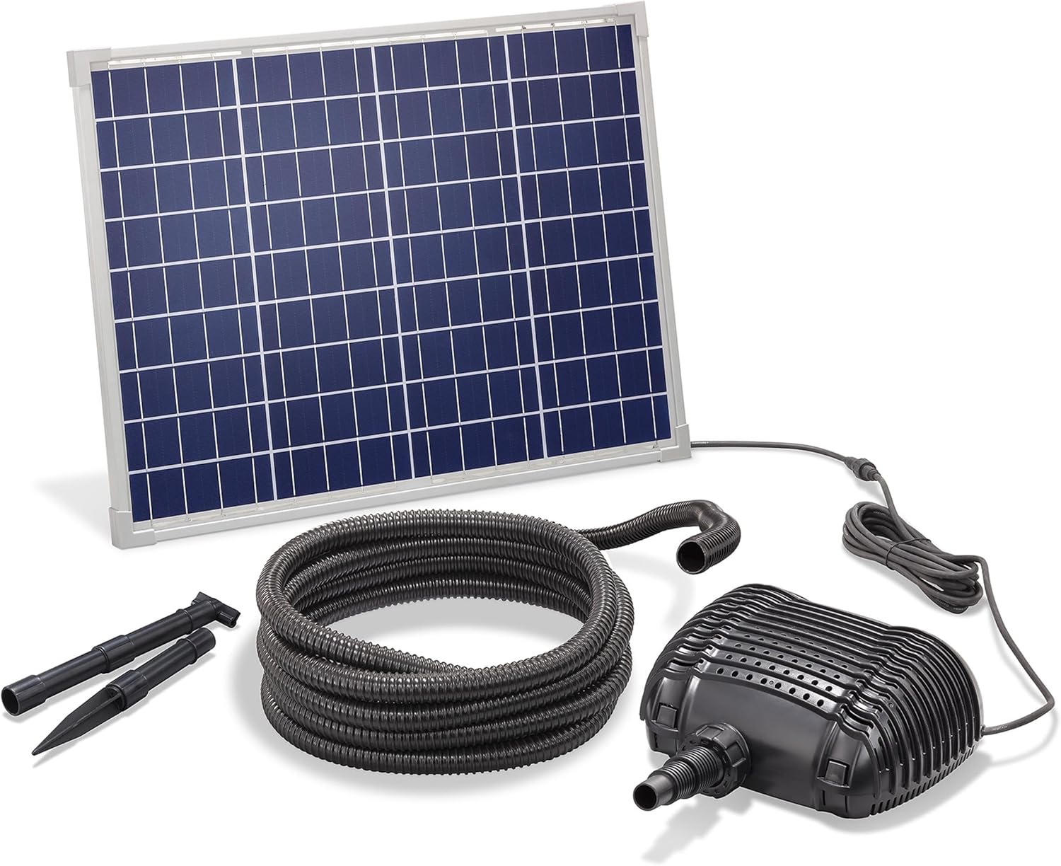 esotec Ruscello Solare 50/2500 Kit Completo per Laghetto da Giardino | Pompa per Ruscello Pannello Solare con Picchetto 50W | Fontanella Solare per Esterni | Giochi d'Acqua da Giardino Abbeveratoio per Uccelli Cascata 2500l/h | 101960