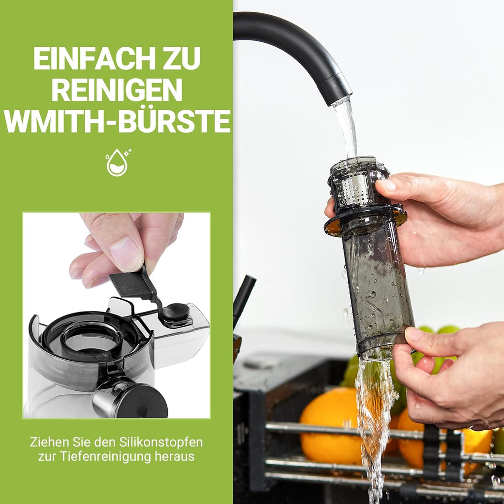 AOBOSI - Mini centrifuga a freddo con funzione masticazione inversa, spremiagrumi elettrico con spazzola e 2 tazze, multifunzione per frutta (nero, 45 mm)