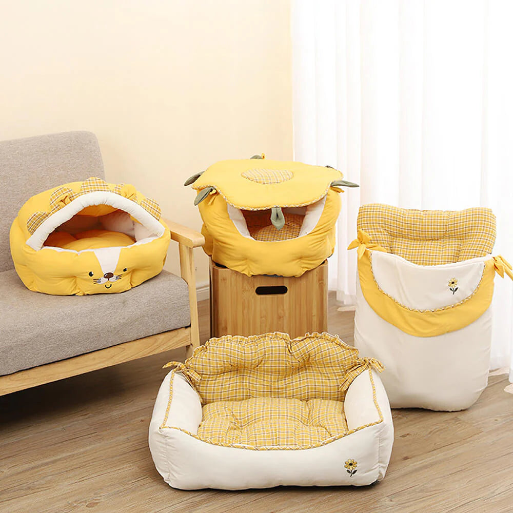 Sonnenblumen-Hhle – Kuscheliges Katzen- und Hundebett für gemütliche Auszeiten