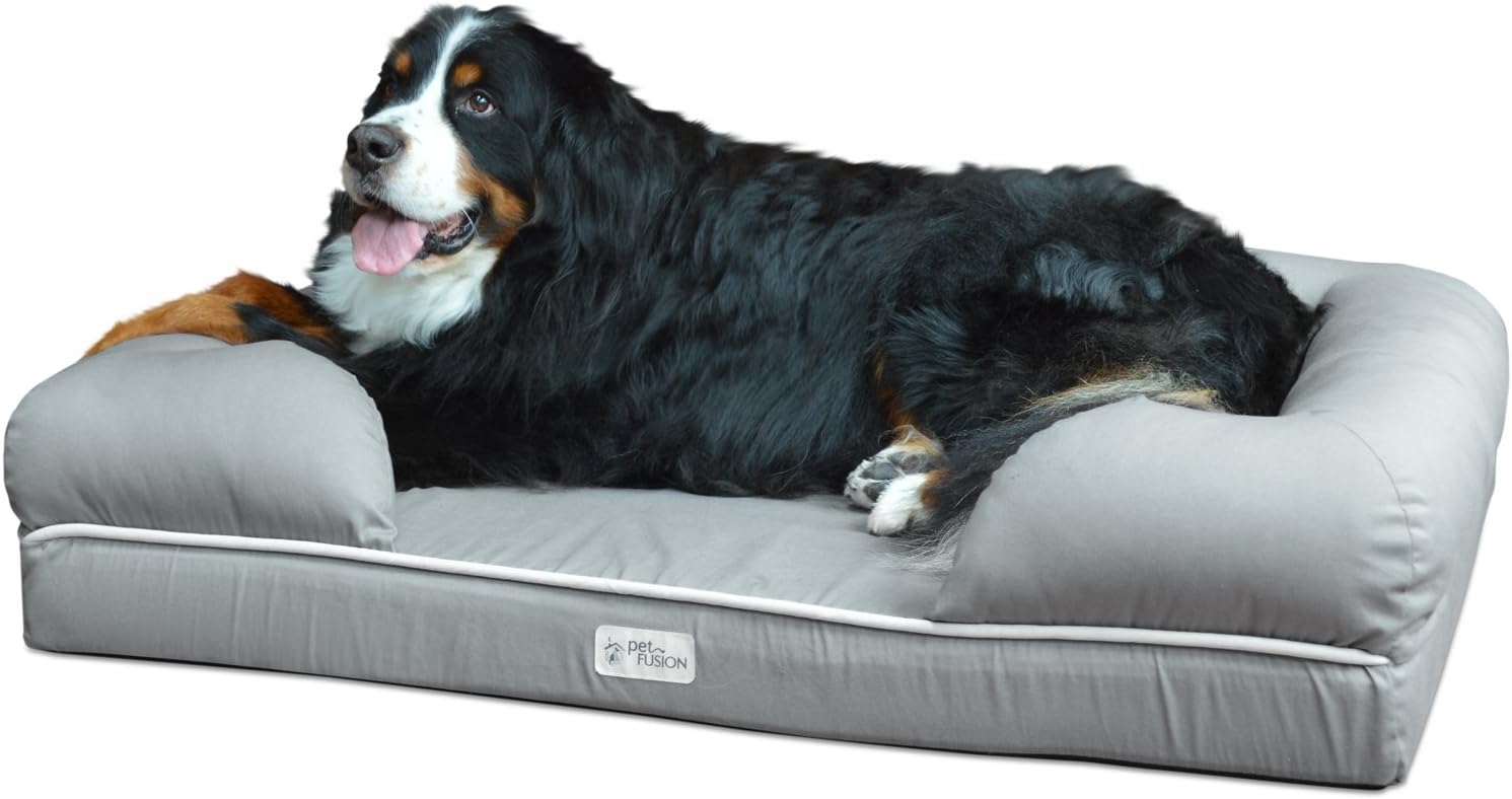 PetFusion Large per cani/gatti con memory foam solido di 10 cm, fodera impermeabile e cerniere YKK di alta qualità, miscela di cotone traspirante, rimovibile e facile da pulire, S