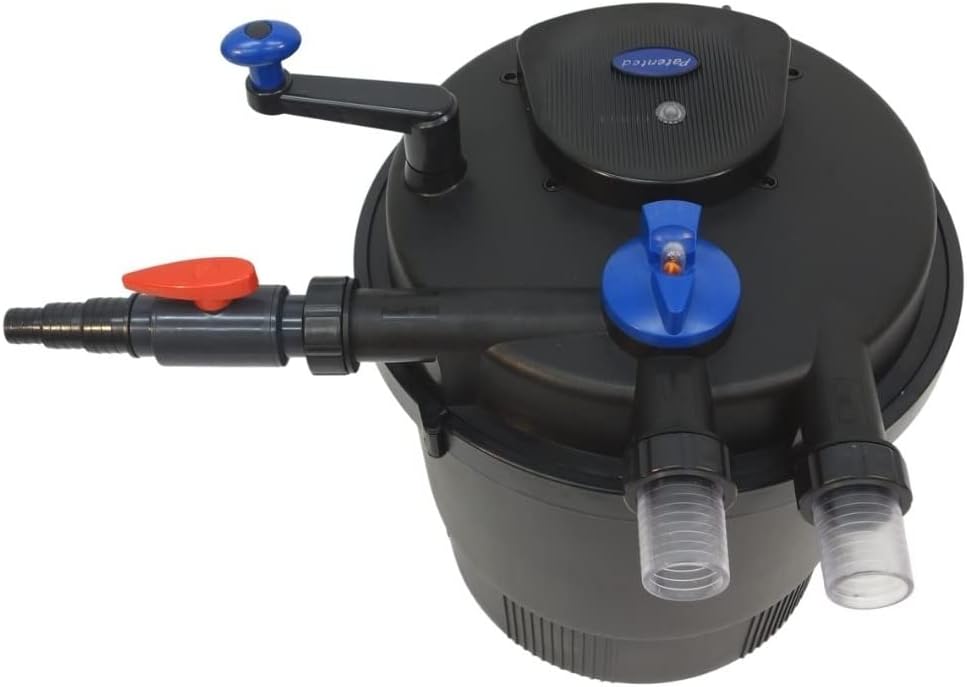 Filtro per laghetto a pressione AquaOne CPF-20000 | Filtro per laghetto fino a 40.000 litri | Filtro biologico per laghetto con sterilizzatore UVC da 36 Watt e pulizia a manovella | Acqua limpida senza alghe in sospensione