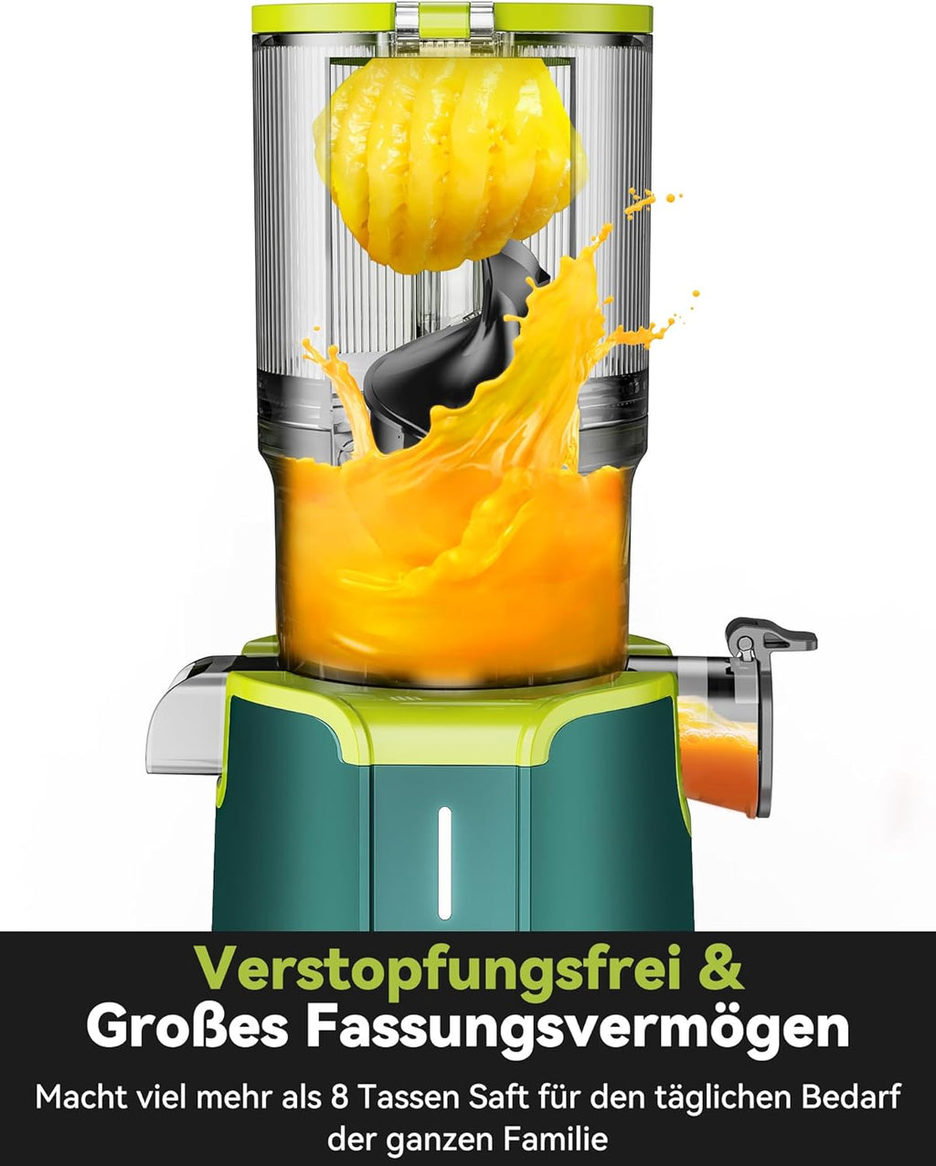 LINKChef Schnellreinigungs Entsafter, NO-Prep Entsafter Gemüse und Obst, Blitzreiniger Saftpresse Slow Juicer Testsieger mit Einfacher Installation, BPA Frei, 115mm, 1.2L, 200w Schwarz