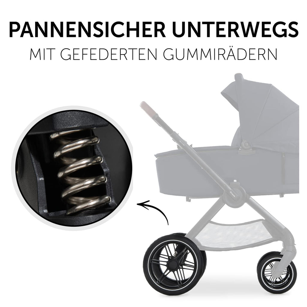 hauck 2in1 Kinderwagen mit Gummireifen Walk N Care Set ab Geburt bis 22 kg + 3 kg Korb, Wanne mit Memory-Knöpfen, Sitz mit Liegefunktion Wendbar Höhenverstellbar, Teleskopgriff, UPF 50+ (Beige)