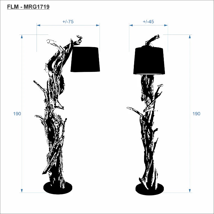 Wurzel Holz Lampe MORGAN inkl. Lampenschirm Schwarz Natur