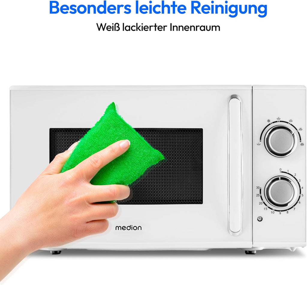 MEDION Forno a microonde (20 litri, 700 watt, compatto e salvaspazio, 5 livelli di potenza, funzione scongelamento, timer, MD11475) bianco