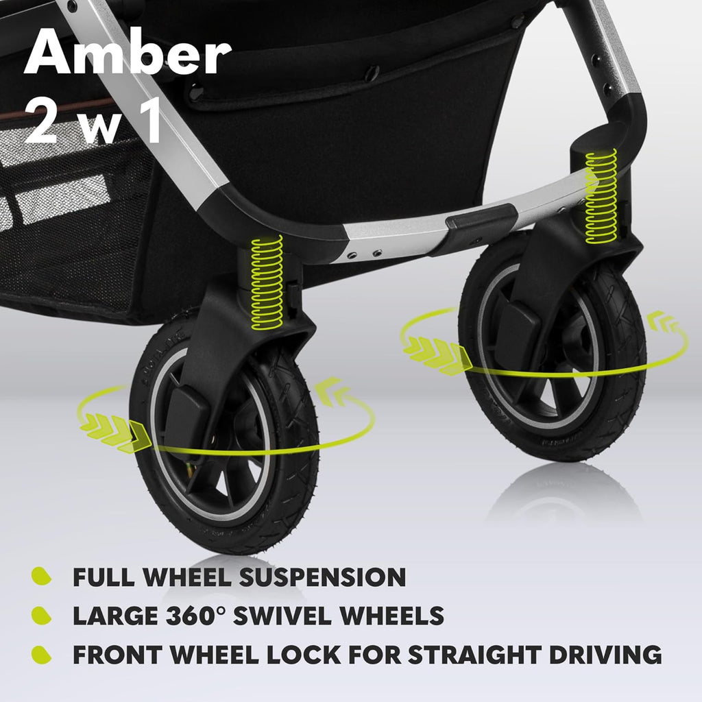 LIONELO Amber Kinderwagen 2 in 1 Kombikinderwagen, Kinderwagen Set mit sportlichen Sitz und fester Babywanne, Tasche, Moskitonetz, Abdeckung Regenblatt (Graphit)