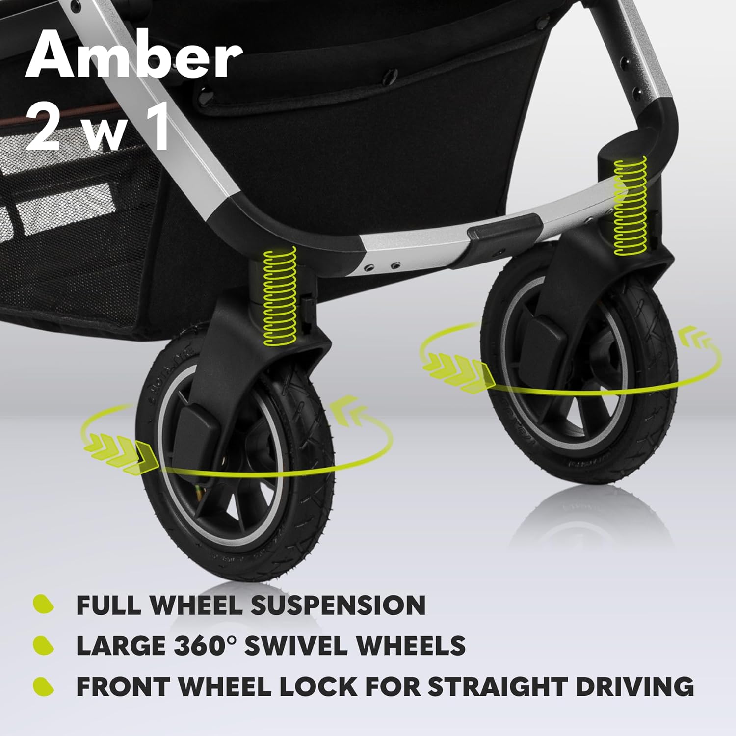 LIONELO Amber Kinderwagen 2 in 1 Kombikinderwagen, Kinderwagen Set mit sportlichen Sitz und fester Babywanne, Tasche, Moskitonetz, Abdeckung Regenblatt (Graphit)
