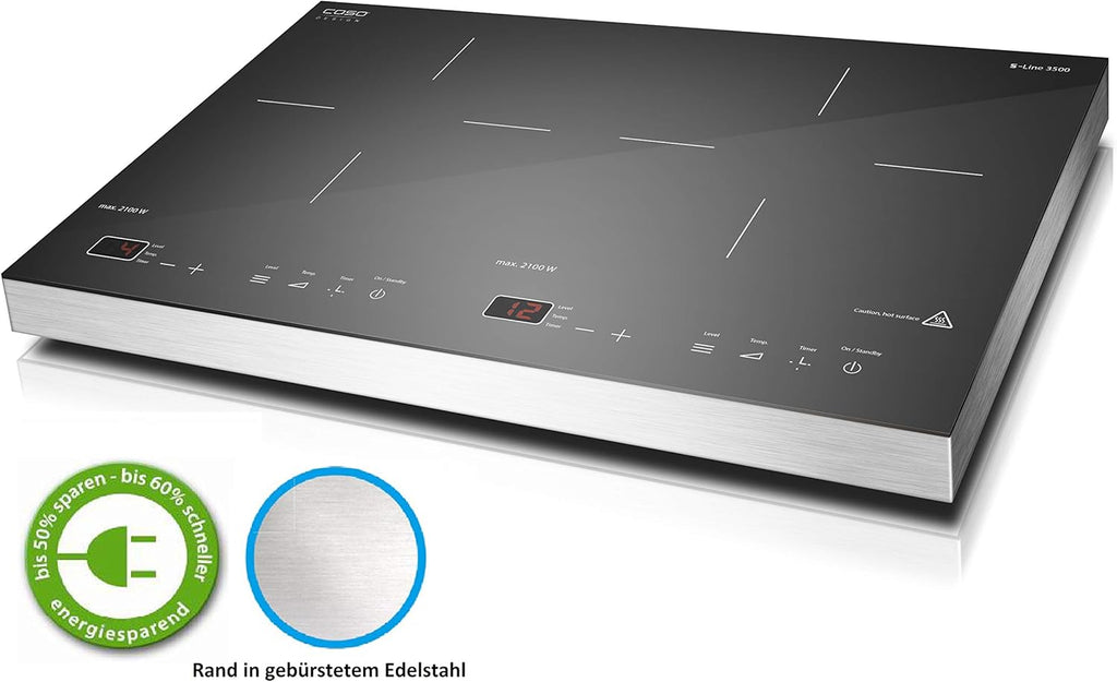 CASO S-Line 3500 - Mobiles Doppel- Induktionskochfeld,Testurteil: Sehr Gut, max. 3500 Watt, Temperatur 60-240°C, 12 Leistungsstufen, für Topfgrößen bis 22cm