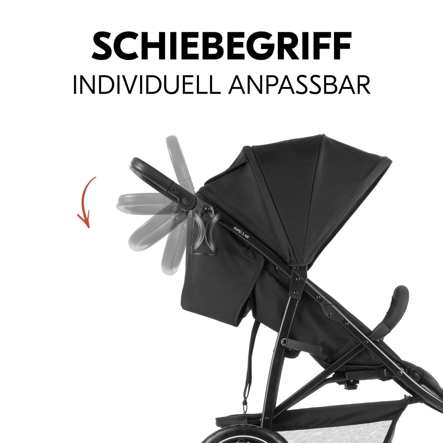 hauck Buggy Rapid 3 Air für Kinder bis 22 kg, Lufträder, Federung, Klein Zusammenklappbar, UV-Schutz 50+, mit Schlaffunktion ab Geburt, Höhenverstellbarer Schieber, Großer Korb bis 3 kg (Black)