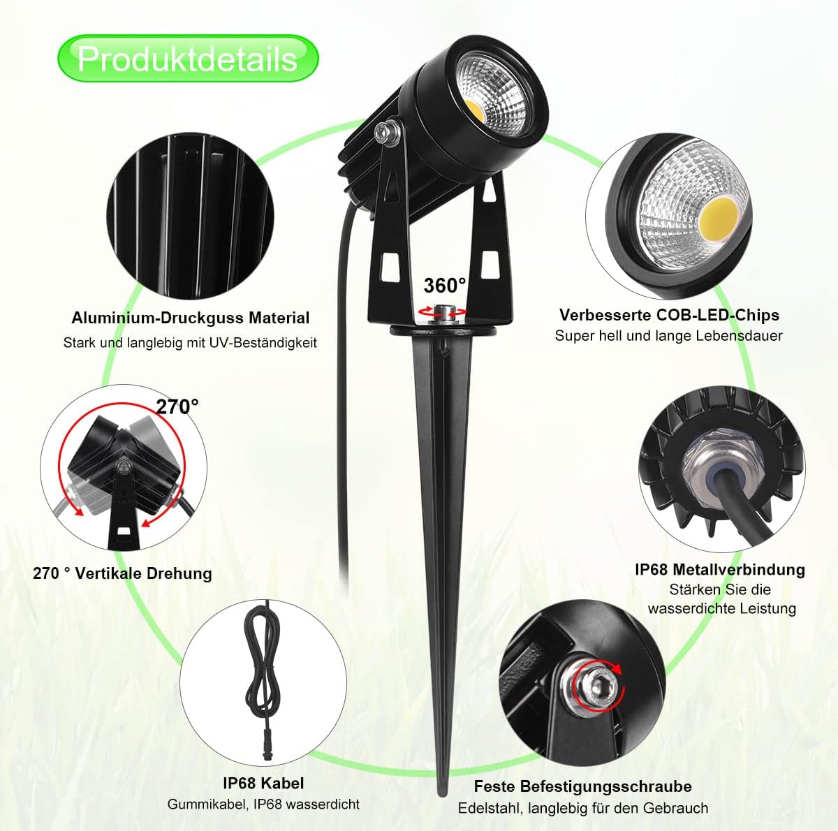 AIMHEIM 12er-Set Gartenstrahler LED Warmweiß, 3W Gartenleuchte Garten Beleuchtung mit Stecker, Schwenkbar Außen-Strahler Aussenbeleuchtung Erdspieß IP65 Wasserdicht für Baum, Pflanzen, Teich