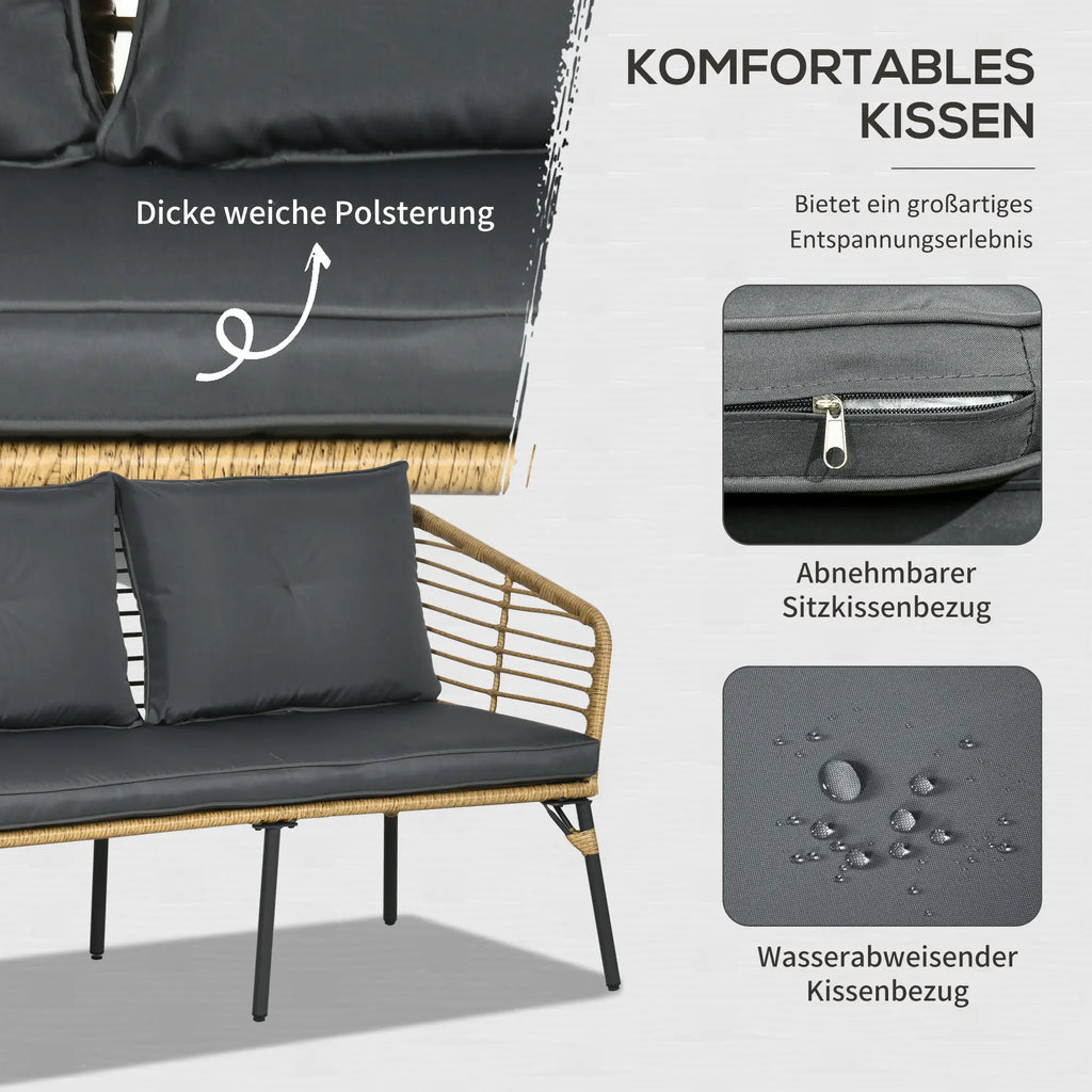 Outsunny Set Divano da Giardino in Polyrattan 4 pz Stile Boho Tavolino in Vetro