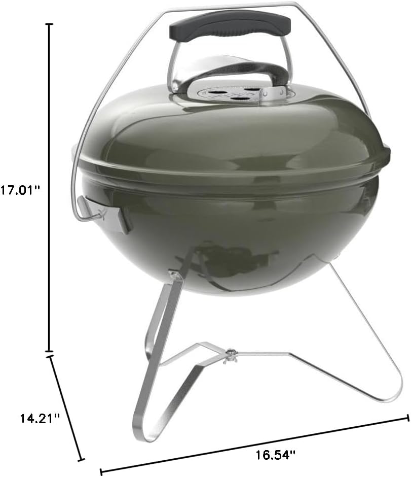 Weber Smokey Joe Premium Holzkohlegrill, Ø 37cm Grillfläche, portabeler BBQ Grill mit praktischem Tragebügel, porzellanemaillierten Deckel & Kessel - Smoke Gray (1126704)