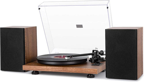 1 by ONE Plattenspieler mit Integrierten Lautsprechern Bluetooth 33/45 U/min Riemenantrieb MM Vinyl Record Player mit Auto-Stopp Funktion Phono-Vorverstrker