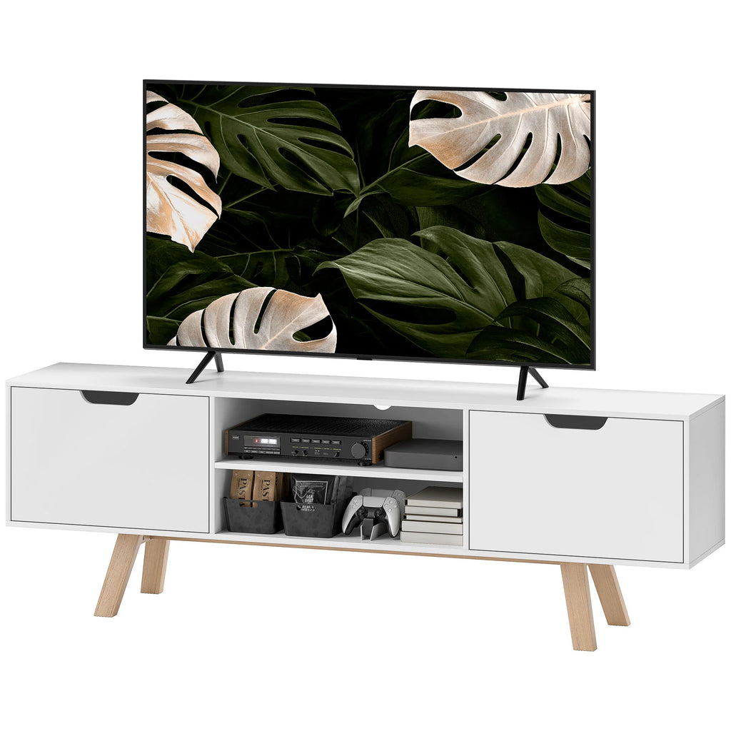 HOMCOM Mobile TV con Passacavi e 2 Armadietti, Bianco, 65 Pollici