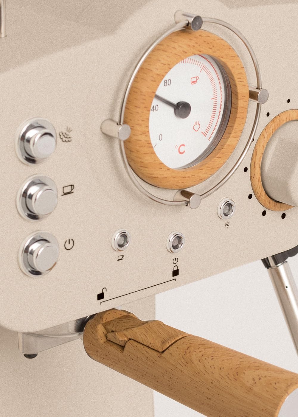 CREATE / THERA RETRO/Macchina da caffè espresso semiautomatica Rosa Pastello Opaco e Legno / Pompa a pressione 20bar, 1100W, Serbatoio acqua 1.25L, per caffè macinato, cialde ESE 55mm, con vaporizzatore, 1100W