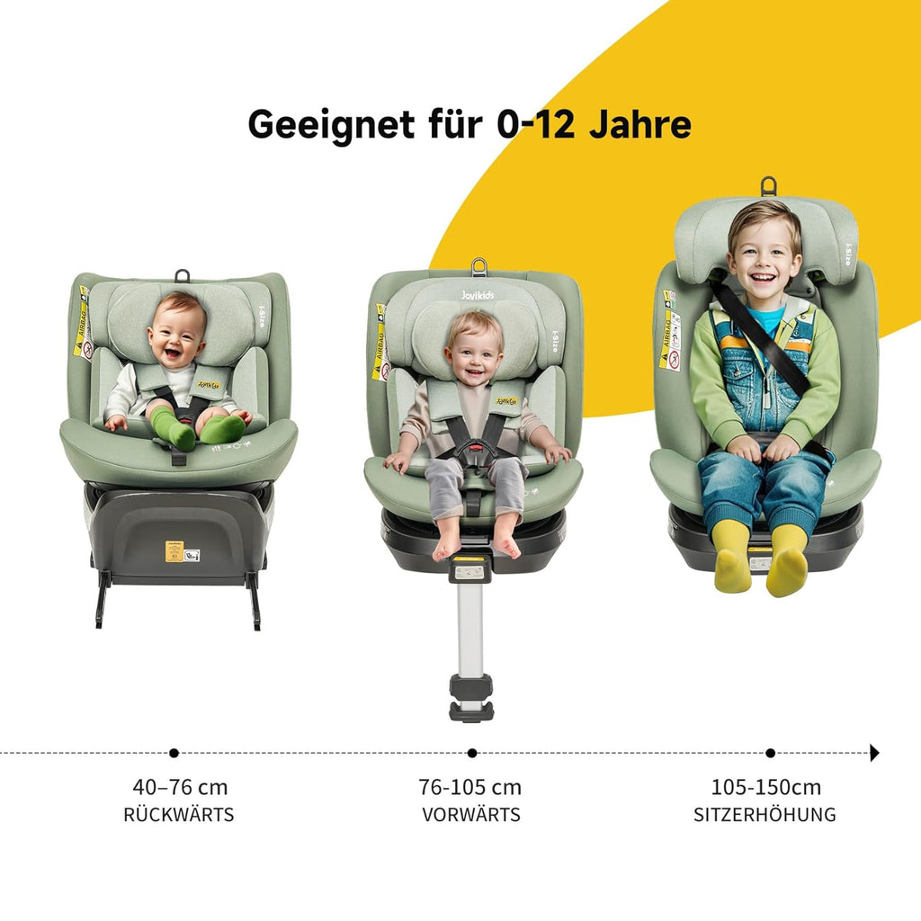 Jovikids 360° Drehbar Kindersitz mit ISOFIX, i-Size 40-150cm(ab Geburt -12 Jahre) Baby Autositz Reboarder mit Liegefunktion & Abnehmbar Vordach, ECE R129 (blau)