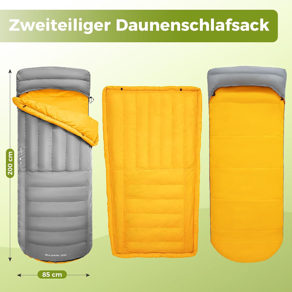 ATEPA Daunen Schlafsack Winter mit abnehmbare Decke, daunen Schlafsack XXL für 3-4 Jahreszeiten mit mattenbefestigung, Fußkasten, Zwei-Wege-Reißverschluss, Camping Outdoor