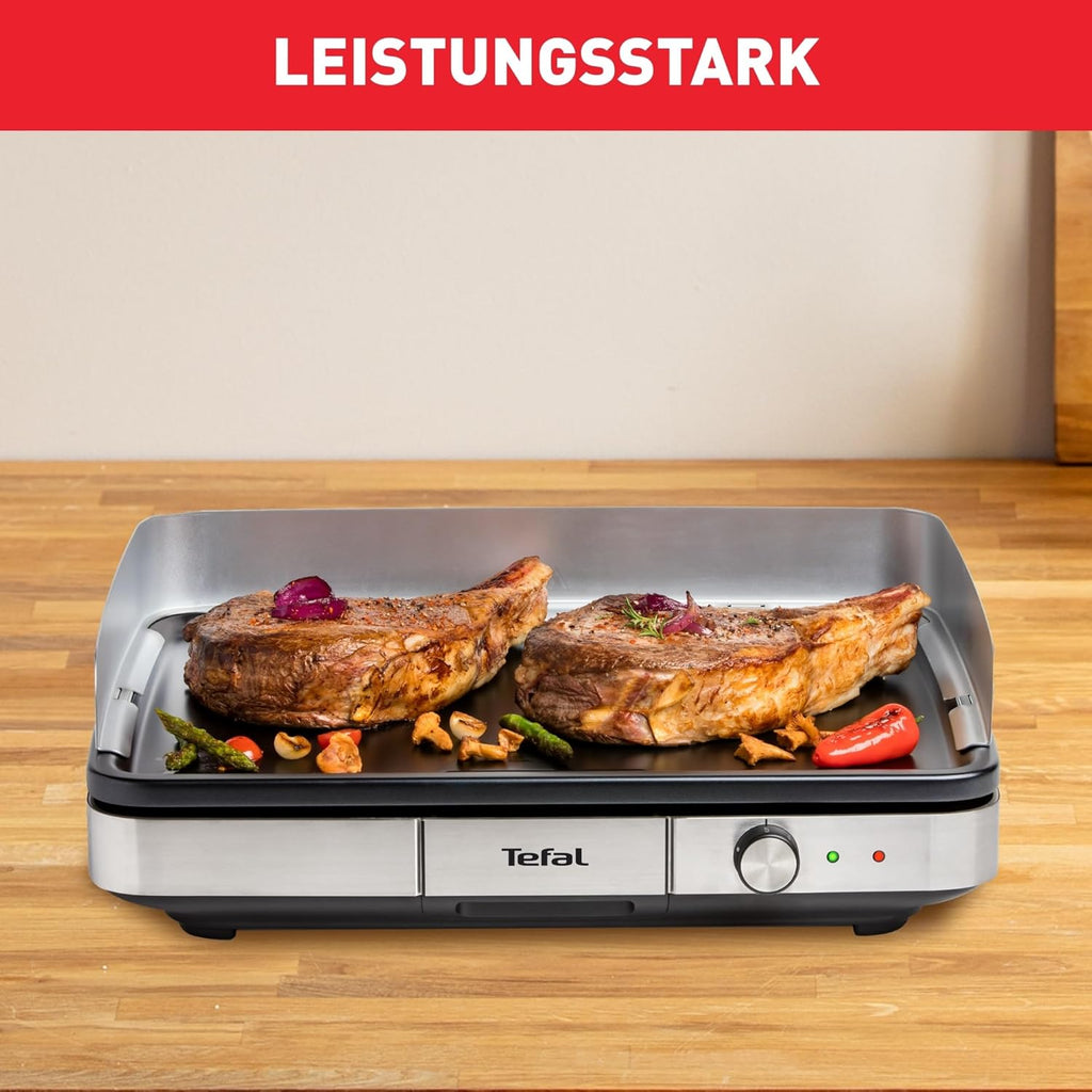 Tefal Maxi Plancha Elektro-Tischgrill CB690D, Extra groß, Antihaft Teppanyaki Platte, Leichte Reinigung, Innen und außen nutzbar, Inkl. abnehmbarem Windschutz + Spatel, 2300W, Schwarz/Silber