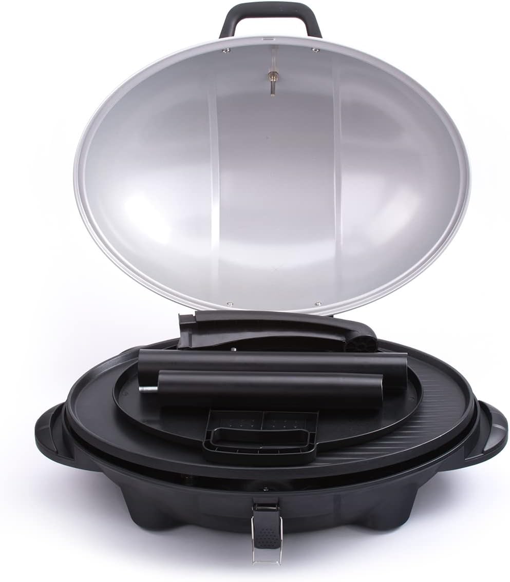 Cloer 6789 Barbecue-Grill, barbecue da esterno con termometro integrato, rivestimento antiaderente, 2400 Watt, superficie grill: 38,5 x 52,5 cm, riponibile in modo salvaspazio