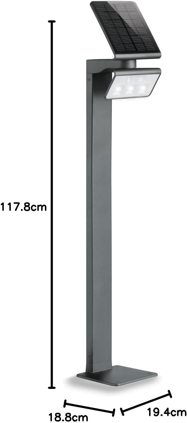 Steinel Lampada solare a LED XSolar GL-S argento, regolabile in altezza, 150 lm, sensore di movimento a 140°, raggio d'azione 5 m, luce di base