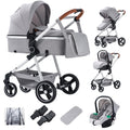 Passeggino 3 in 1 Zkiprm, portatile con seggiolino auto, 3 modalità convertibili, telaio in alluminio di alta qualità, alta visibilità, passeggino leggero, grigio