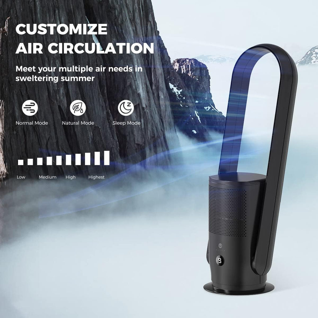 Ventilatore senza pale con purificatore d'aria, ventilatore a torre silenzioso Ultty con telecomando, touch, timer 8H, filtro HEPA 99,97%, ventilatore senza pale oscillante a 90° e alto 80 cm per camera da letto e casa, CR022 Bianco