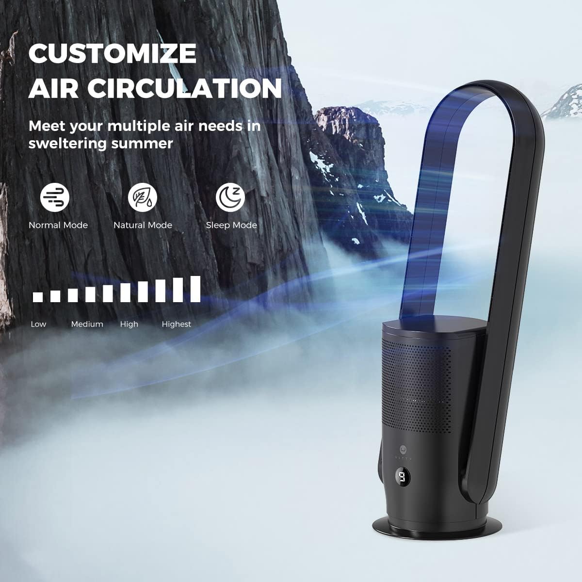 Ventilatore senza pale con purificatore d'aria, ventilatore a torre silenzioso Ultty con telecomando, touch, timer 8H, filtro HEPA 99,97%, ventilatore senza pale oscillante a 90° e alto 80 cm per camera da letto e casa, CR022 Bianco