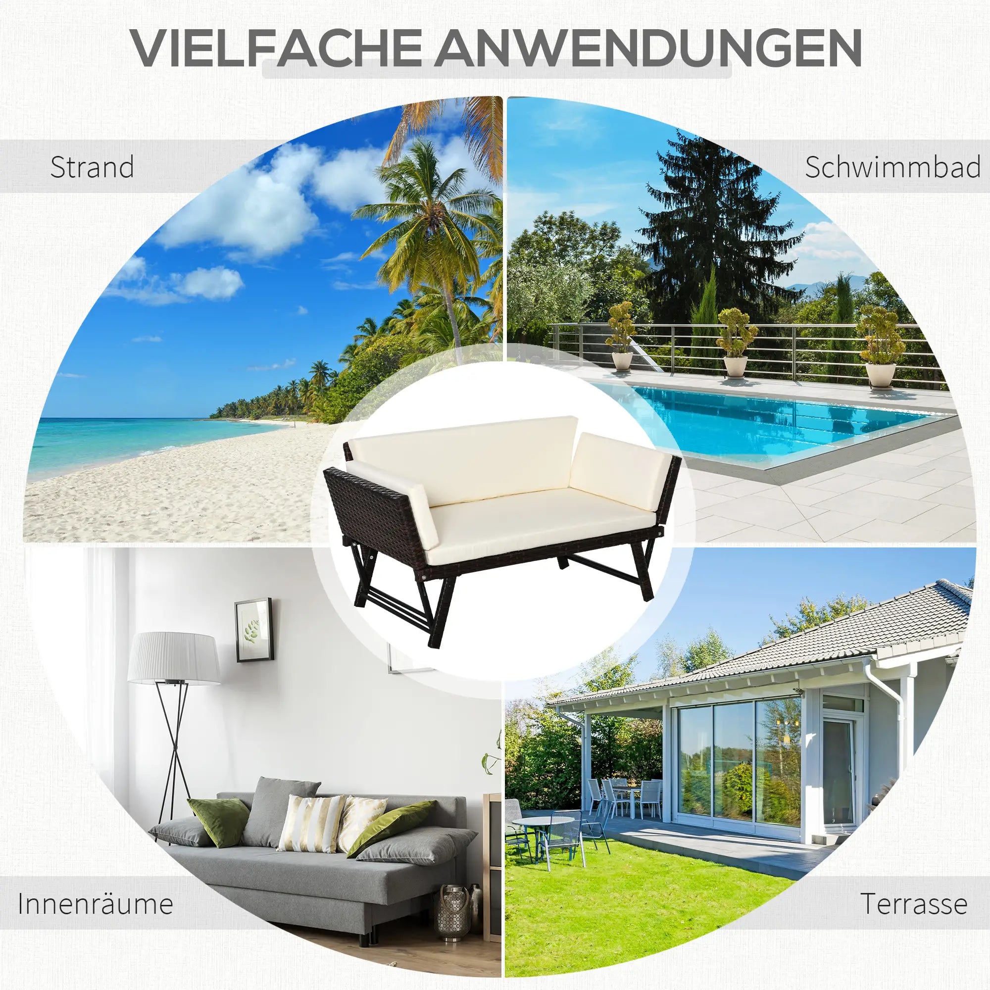 Outsunny Divano da Giardino in Polyrattan a 2 Posti con Braccioli Ribaltabili