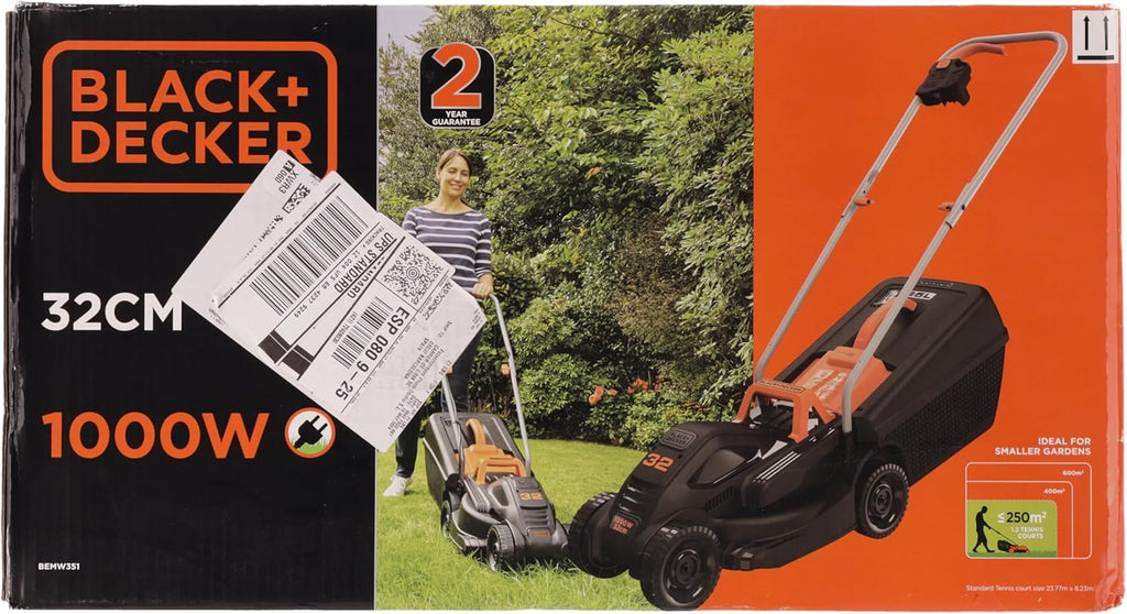 Black+Decker Elektro-Rasenmher (1.000 W, 32cm Schnittbreite, 3-fach axial Schnitthhenverstellung, 35l Grasfangbehlter, ideal für kleine Grten) BEMW351 Multicolor