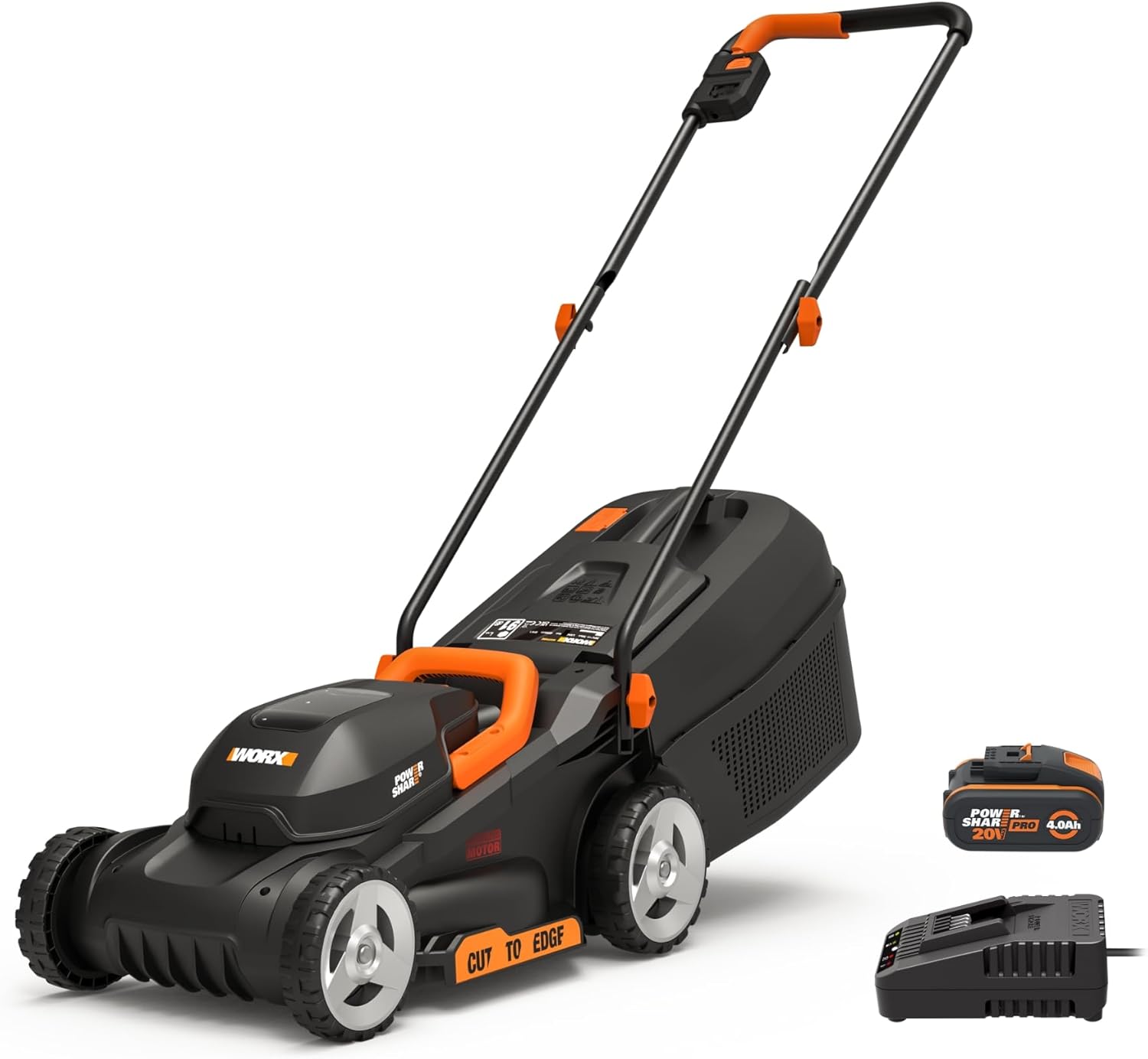 WORX WG730E Akku-Rasenmäher 20V - kraftvoller bürstenloser Motor - ideal für Gärten bis zu 200m² - 30cm Schnittbreite - Cut-to-Edge - 3 einstellbare Schnitthöhen - inkl. 4Ah Akku & Ladegerät